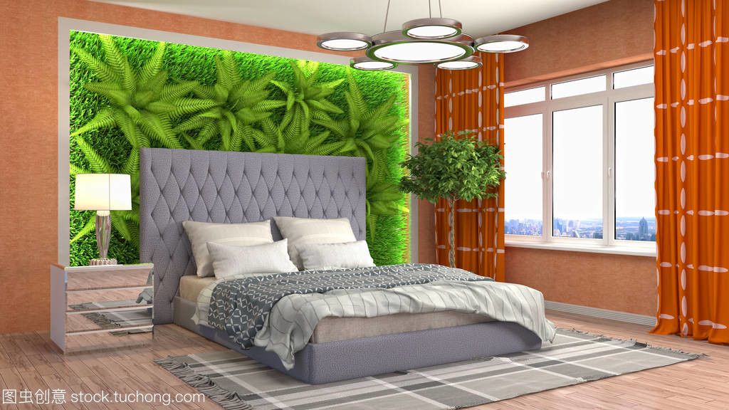 室內(nèi)裝飾臥室。3d 圖