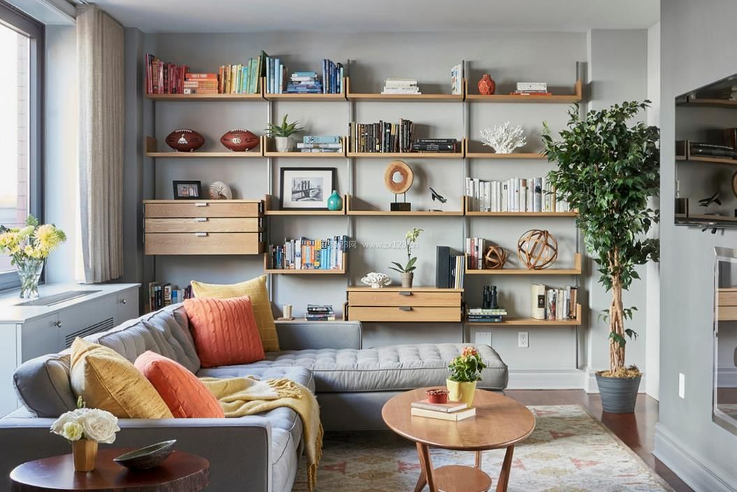 40平米小公寓客廳書(shū)架設(shè)計(jì) 空間利用與美學(xué)融合的裝修方案